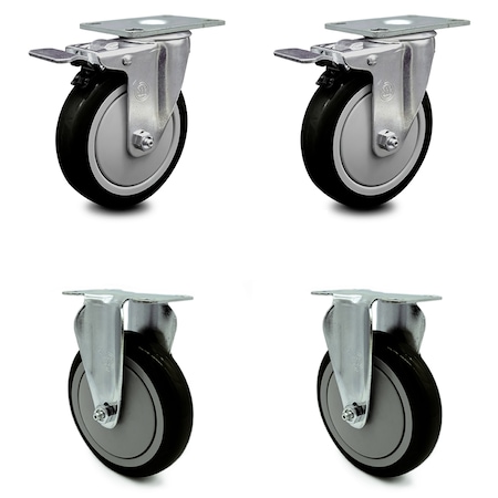 Service Caster Cambro Ultra Pan Carrier Caster with Brakes and 2 Rigid Replacement Set - SCC CAM-SCC-TTL20S514-PPUB-BLK-2-R-2